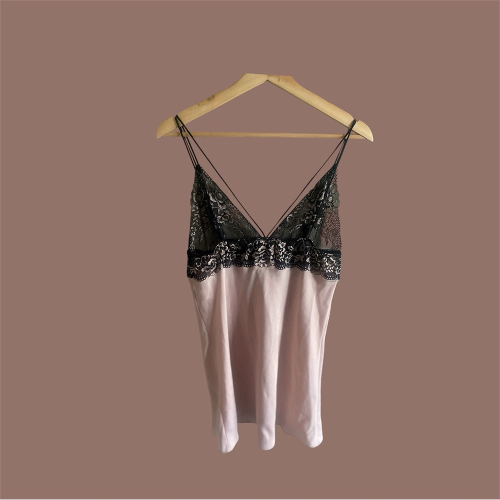 In Bloom By Jonquil Chemise Size L Dusty Pink Black Lace‎ Y2K Coquette
